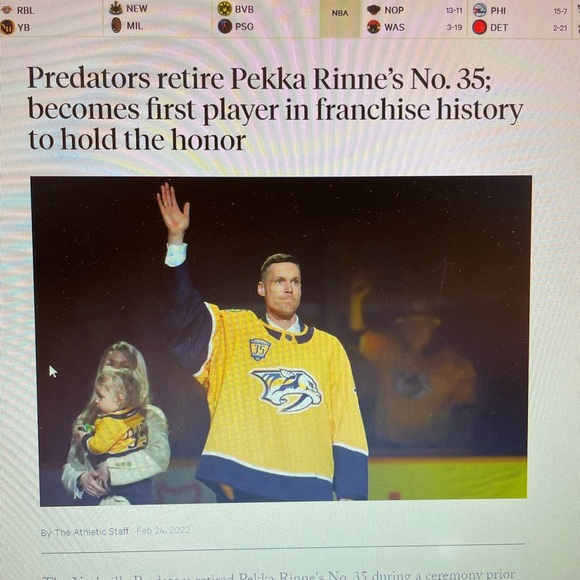 Predators‎ T-shirt NFL Mens Hockey T-shirt XL Pekke Rinne white and yellow NWOT - Picture 4 of 4